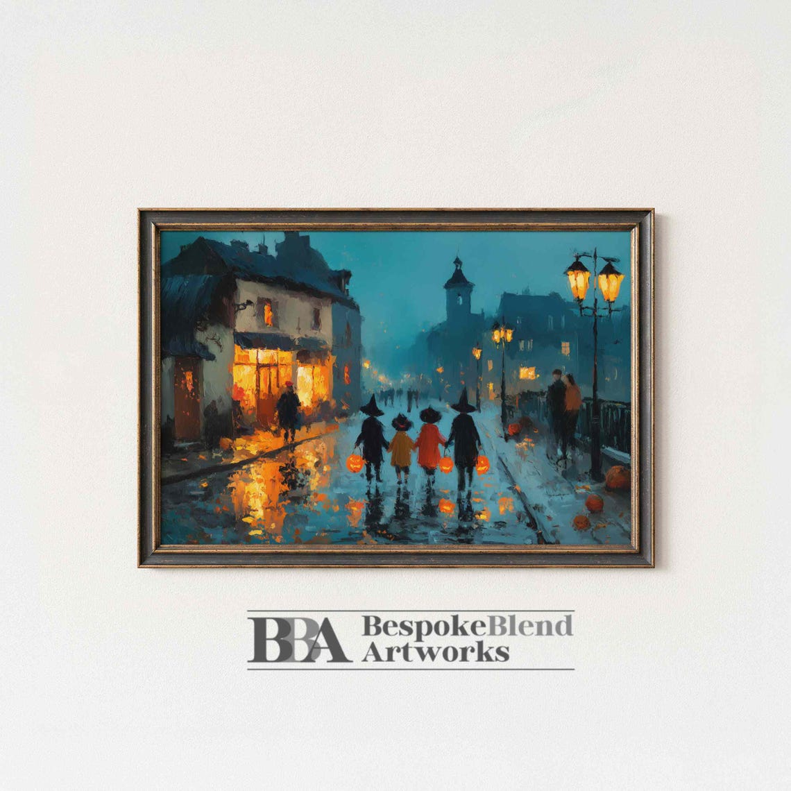 Spooky Halloween Trick Or Treat Night Street Painting Fall Wall Art