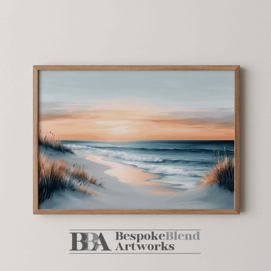 Ocean Horizon Beach Sunset Peach Sky Calm Waves Minimalist Art Poster