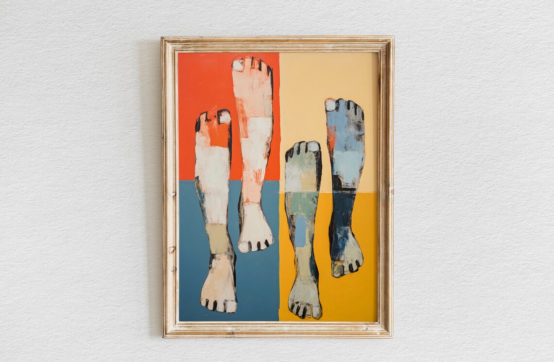 Abstract Legs and Bare Feet Oil Painting Bold Color Block Art Print