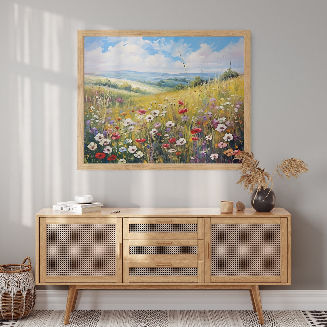 Whispers Of Spring Enchanting Wildflower Field In Oil Poster Wall Art Oil Painting Landscape Painting Spring Wall Art - Image 2