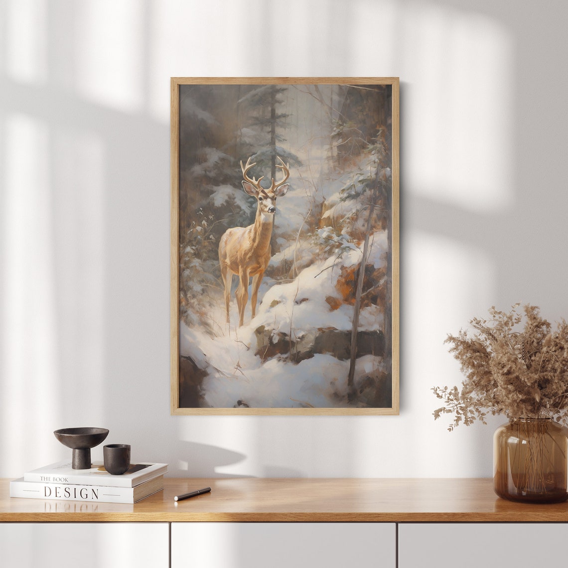 White Tailed Deer Snowy Forest Winter Wildlife Portrait Poster - Image 2