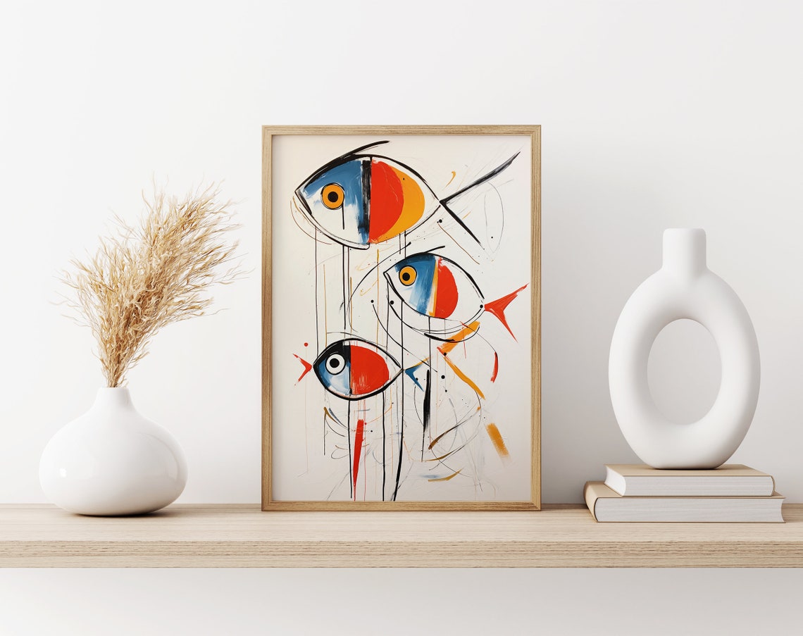 Three Minimalist Line Art Fish on a Warm Cream Background Poster - Image 3