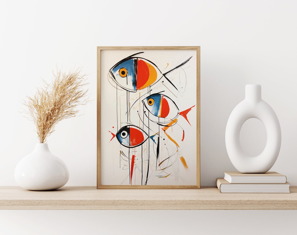 Vibrant Fish Trio Contemporary Abstract Painting Original Artwork Wall Decor Print Poster Wall Art - Image 3