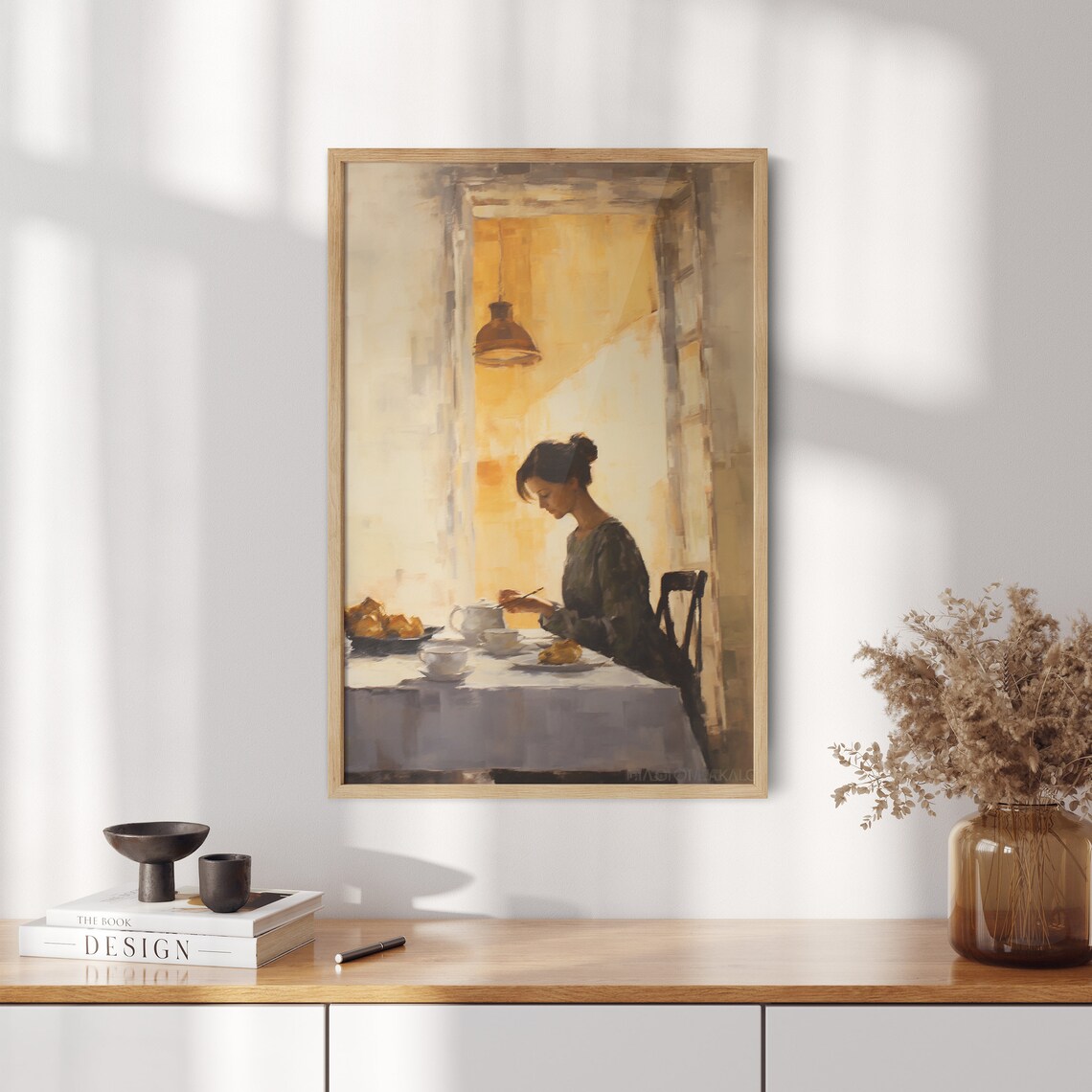Woman Enjoying Breakfast in Warm Morning Light Impressionist Poster - Image 2