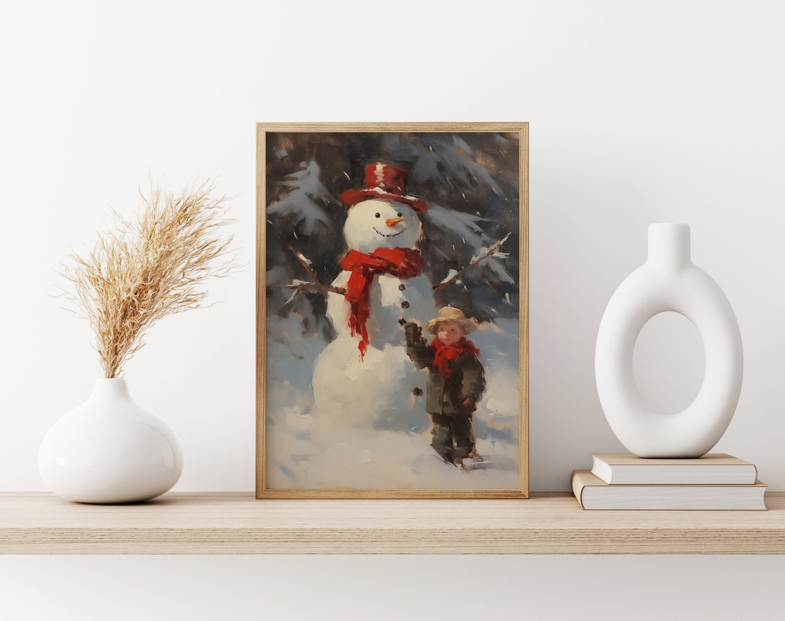 Smiling Snowman Red Top Hat Child Winter Joy Christmas Poster - Image 3