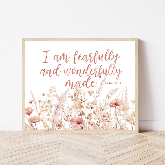 I Am Fearfully And Wonderfully Made Psalm 139 Watercolor Floral Poster
