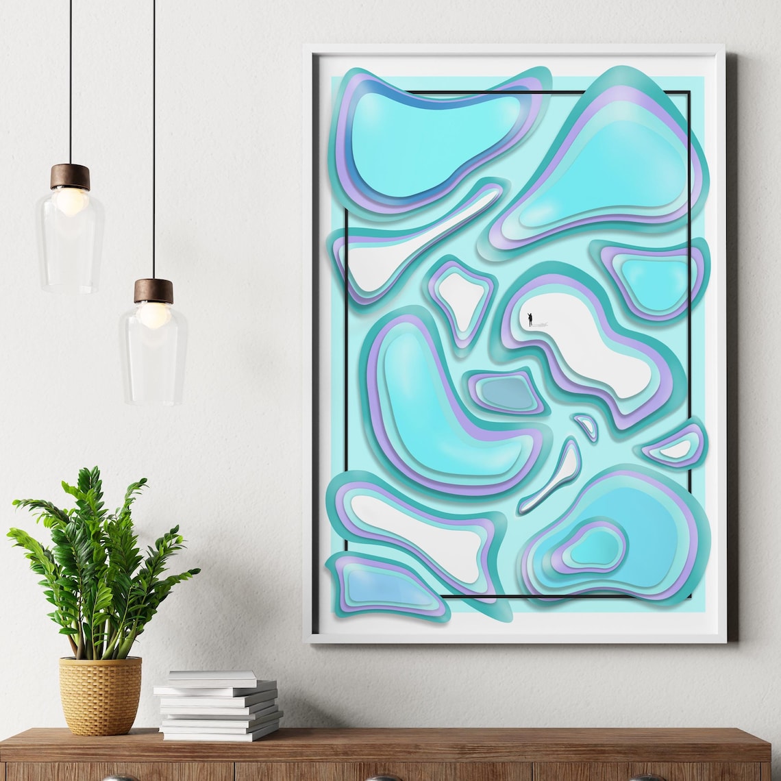 Sapphire Geometric Minimalist Poster, Mid Century Modern