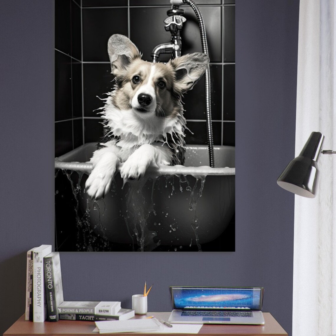 Corgi Dog In Bath Tub, Humorous Animal Poster