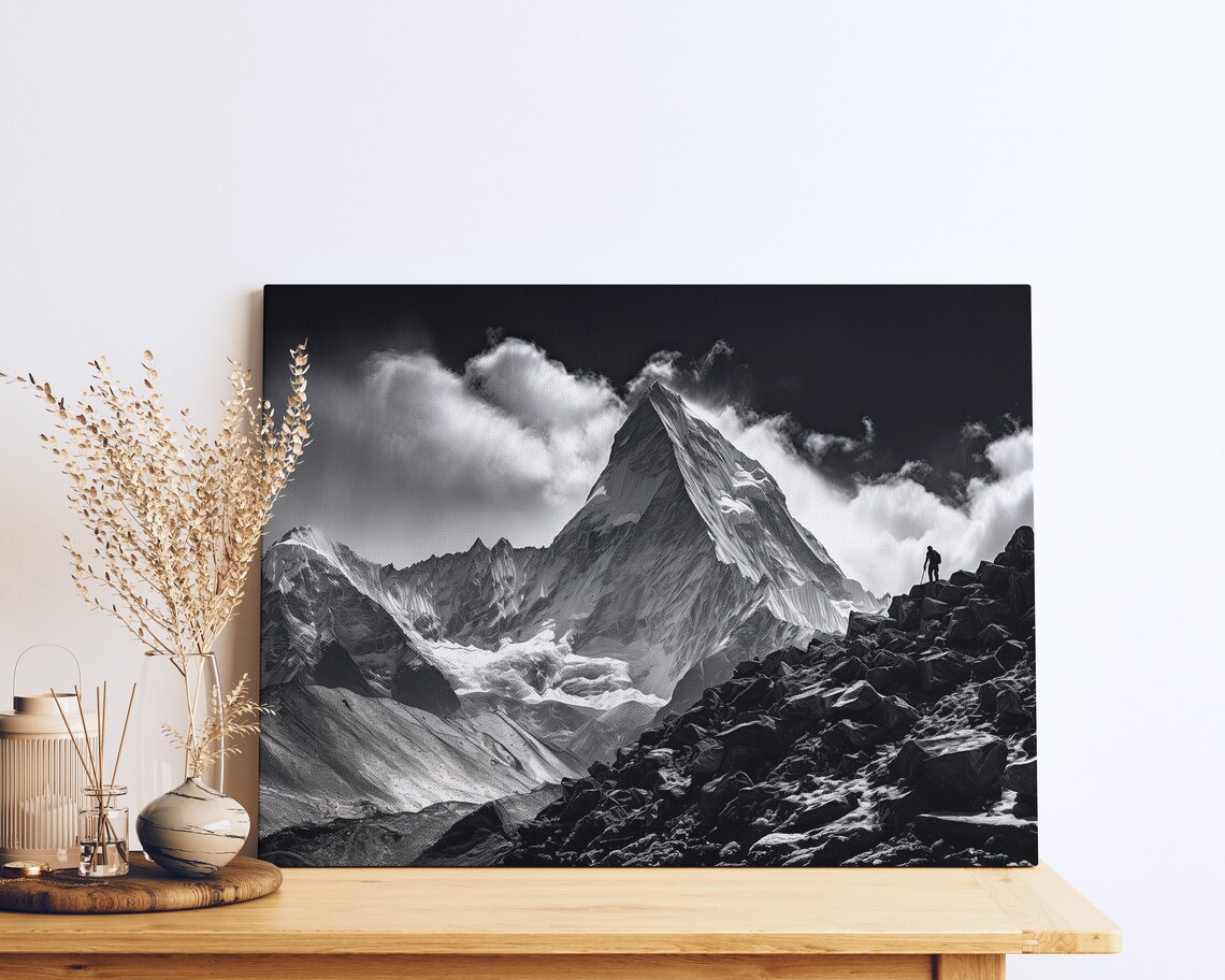 Mt Everest Solitary Climber Hiking Landscape Art Print