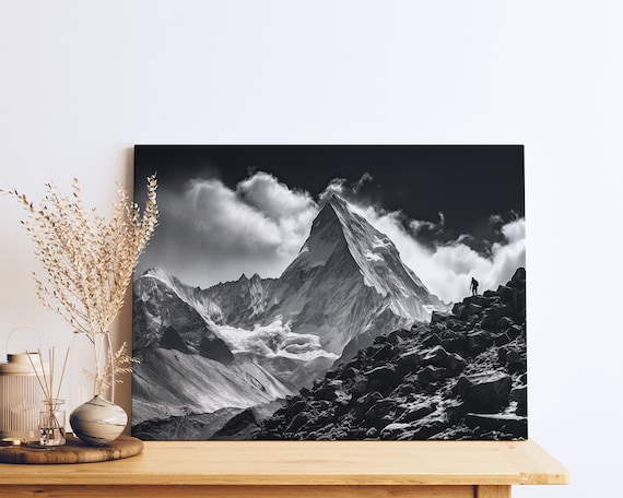 Mt Everest Solitary Climber Hiking Landscape Art Print