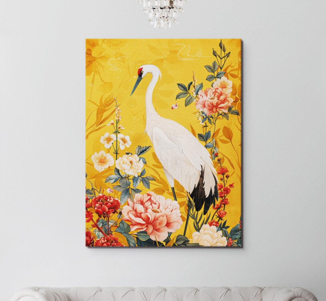 Japanese Crane Flowers Art Print, Housewarming Gift