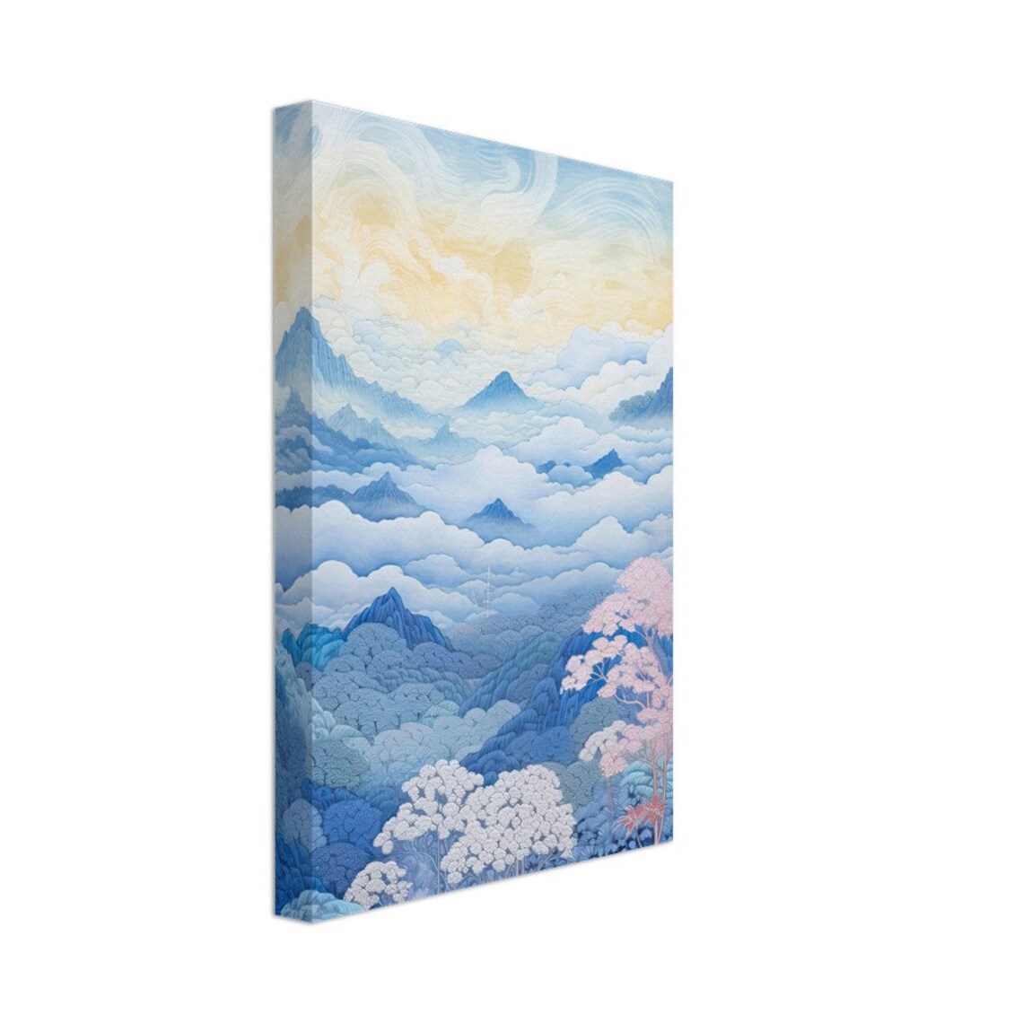 Japanese Blue Yellow Clouds, Dreamscape Landscape Print - Image 2