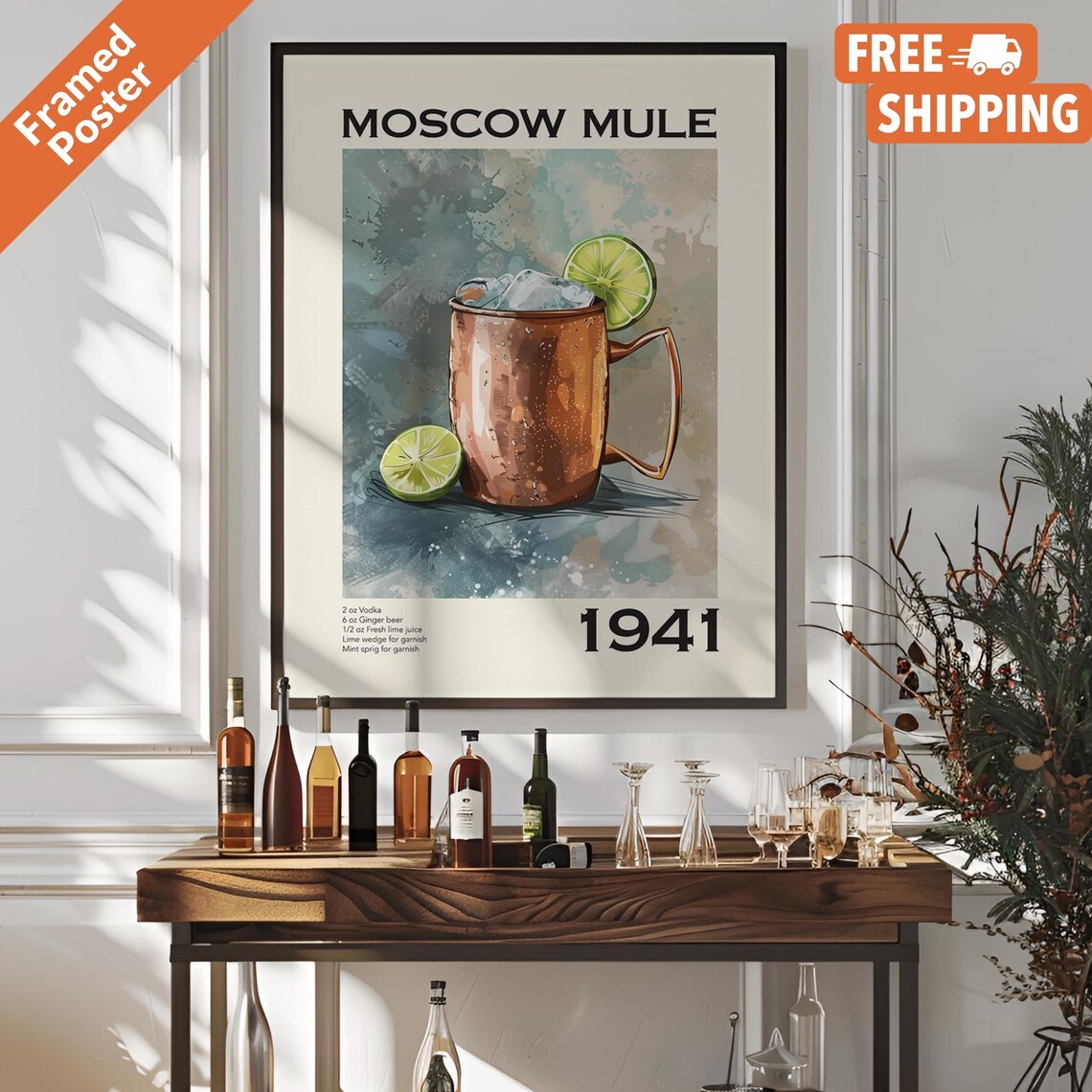 Vintage Moscow Mule Cocktail Recipe Poster Print