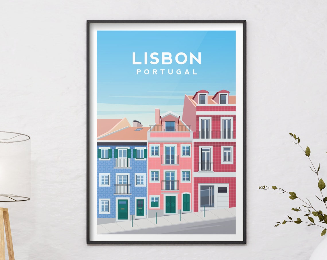 Lisbon Print Portugal Wall Art European City Travel Poster Portuguese Houses Wall Decor