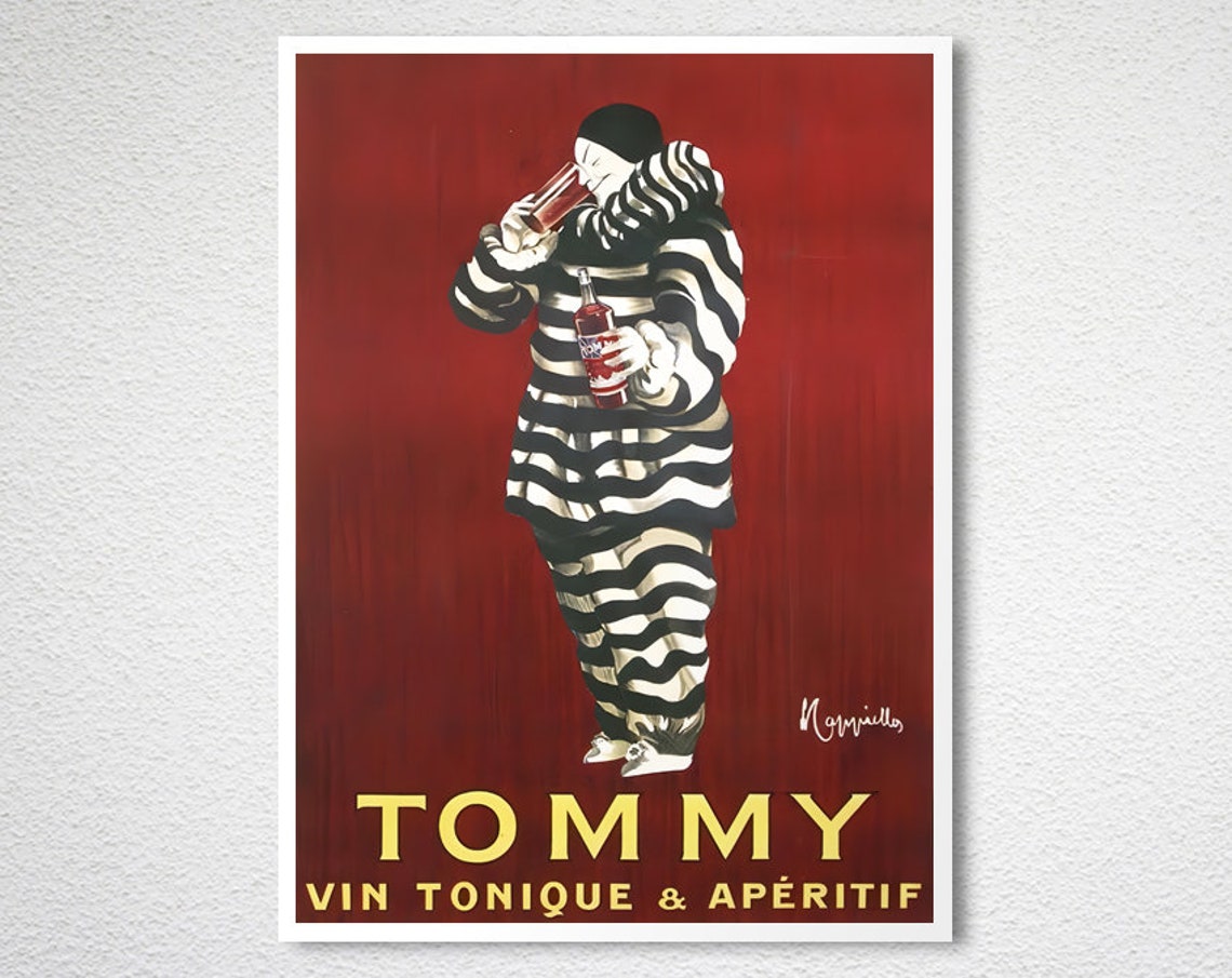 Tommy Vin Tonique Aperitif Striped Pierrot Red Wall Ad Poster - Image 2