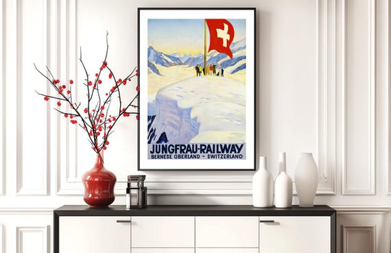 Jungfrau Railway Vintage Ski Poster, Switzerland