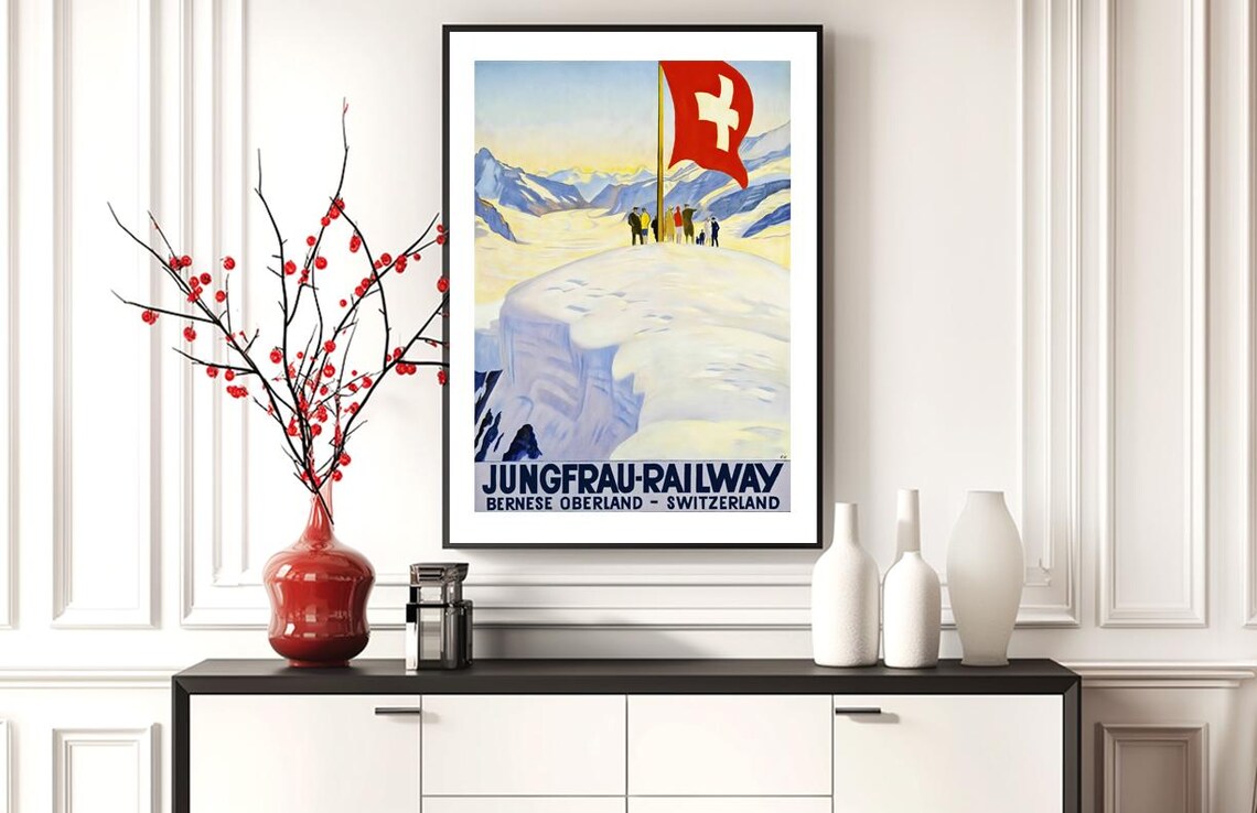 Jungfrau Railway Vintage Ski Poster, Switzerland