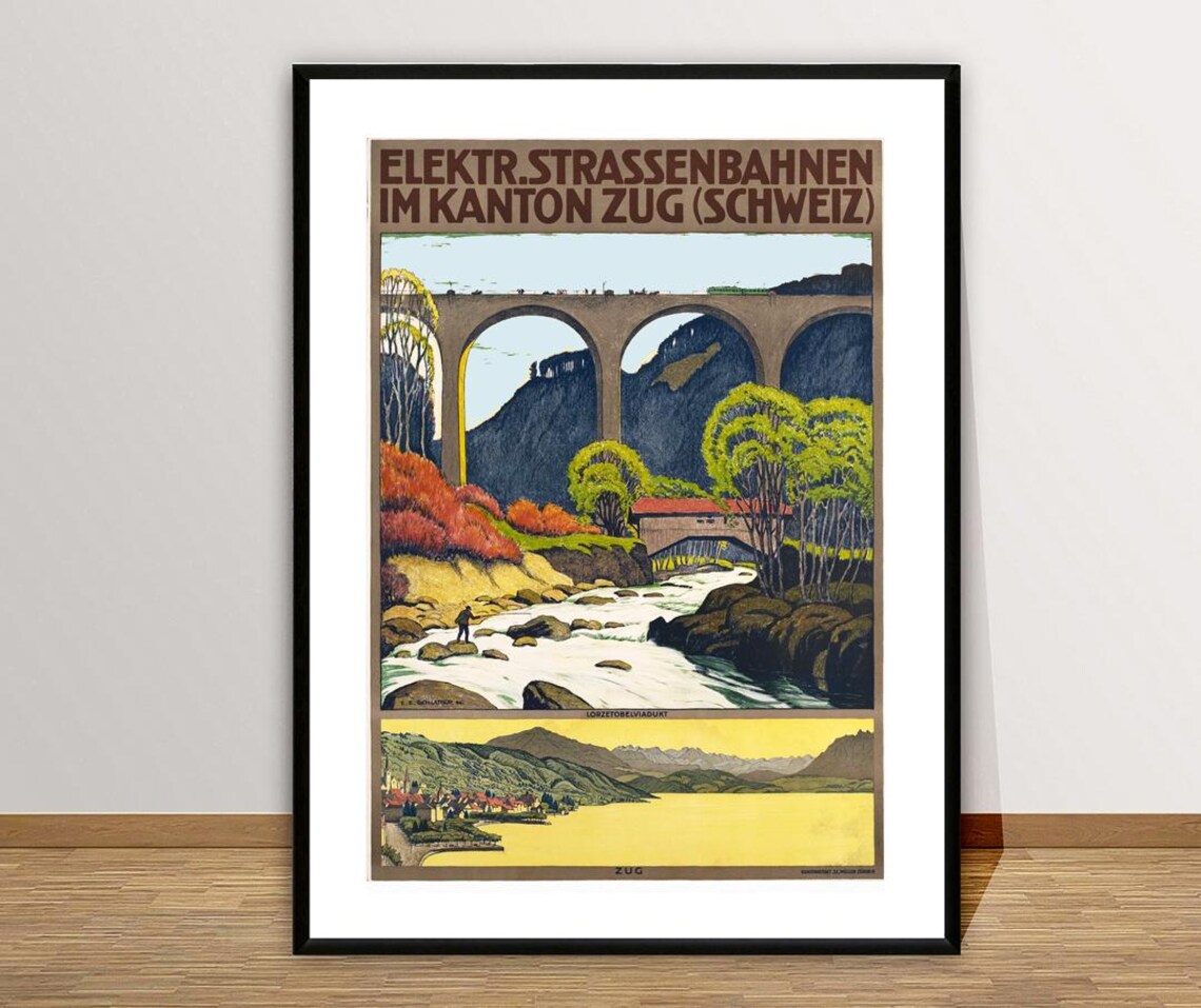 Elektrische Strassenbahnen Kanton Zug Vintage Swiss Tram Poster - Image 2