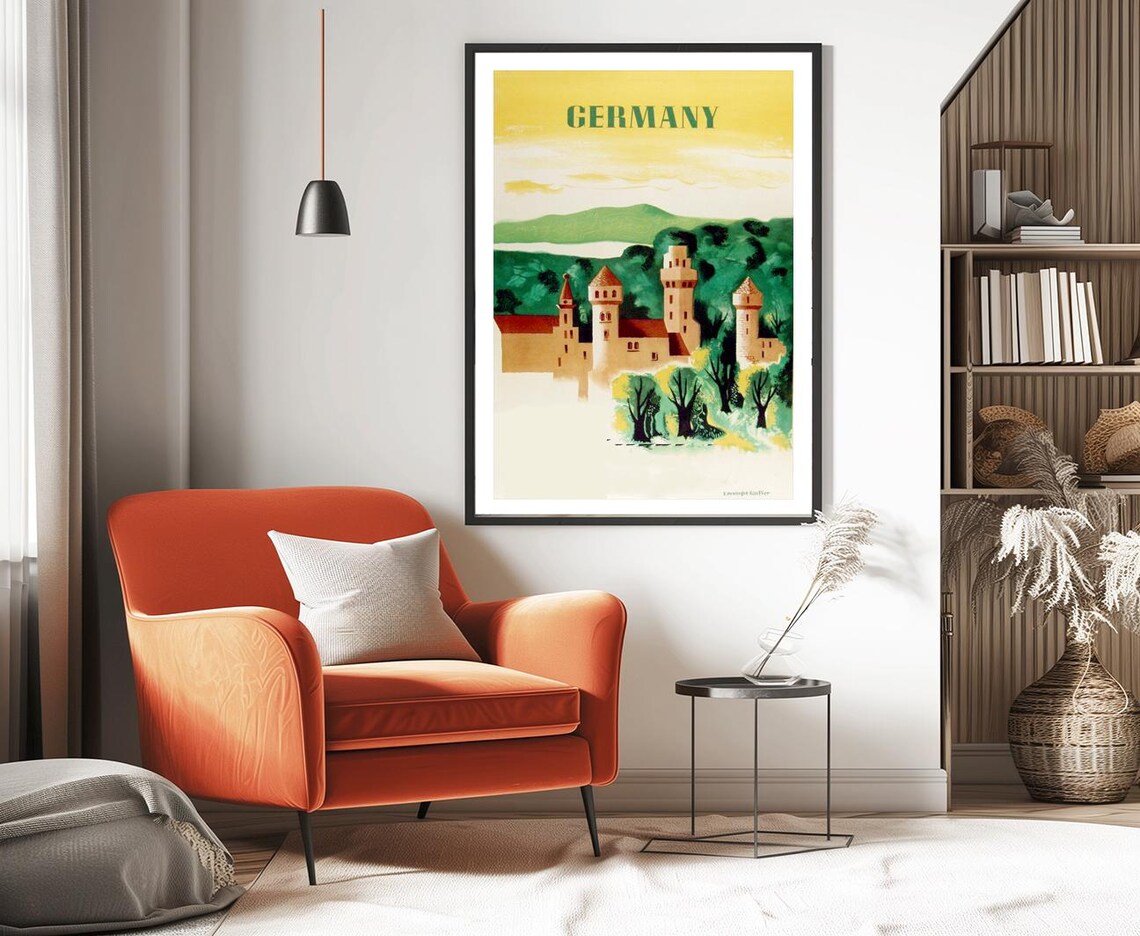 Germany Vintage Travel Poster Fairytale Castle Forest Hills Art - Image 3