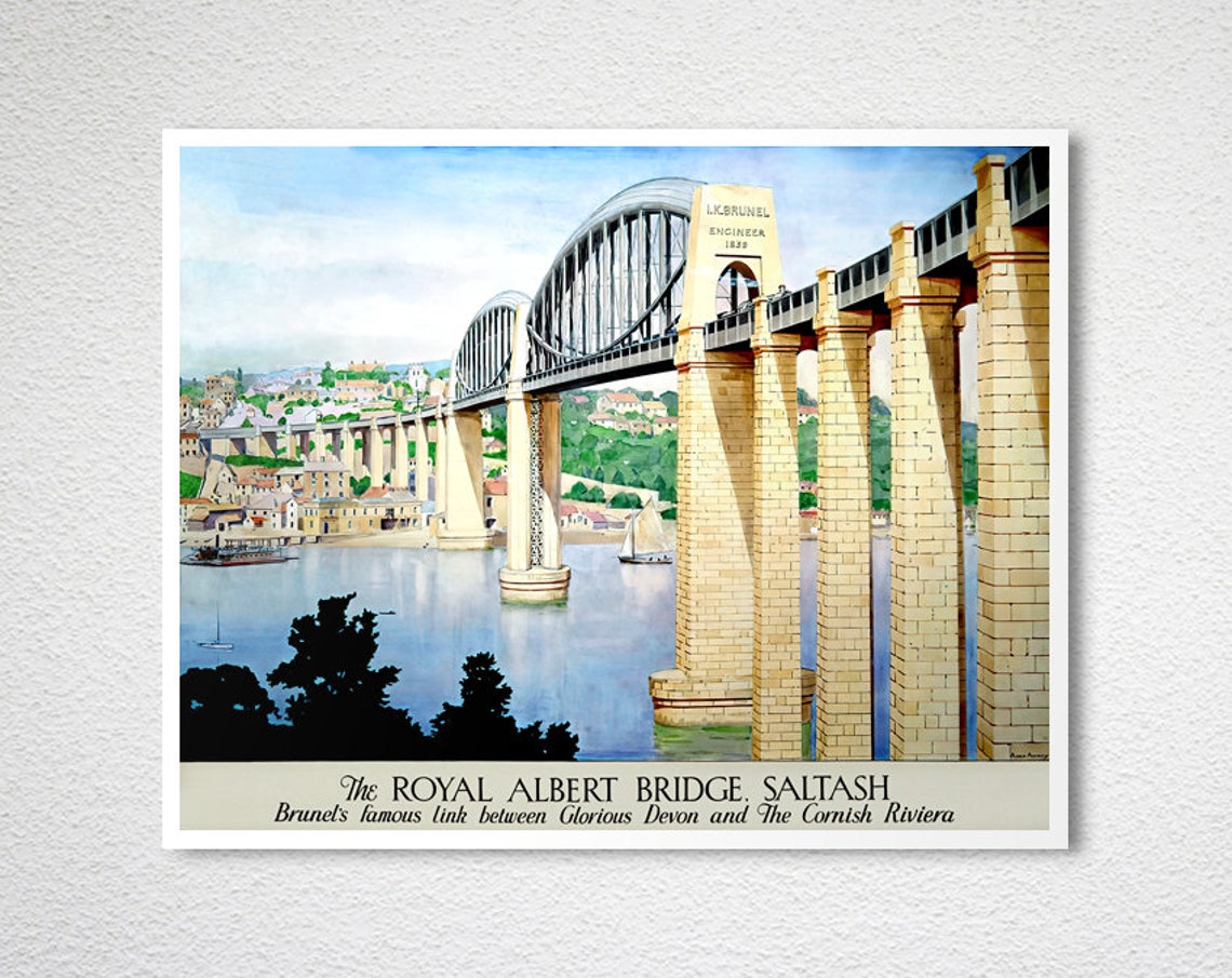 Royal Albert Bridge Saltash Brunel Devon Vintage Travel Poster - Image 2
