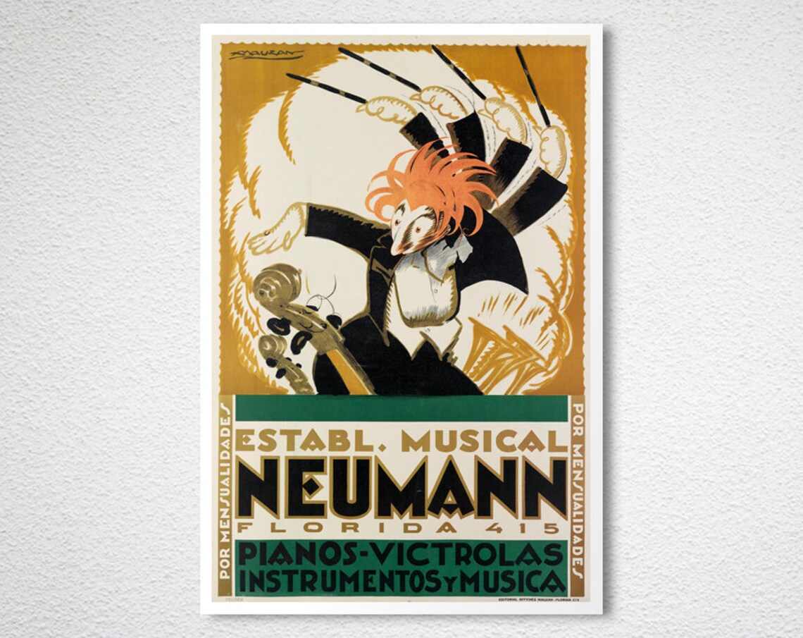 Neumann Musical Establishment Art Deco Conductor Piano Ad Poster - Image 2