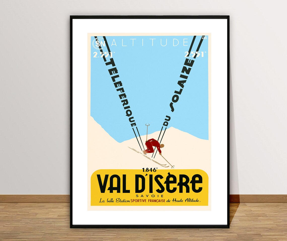 Val Disere Savoie France Vintage Ski Travel Poster