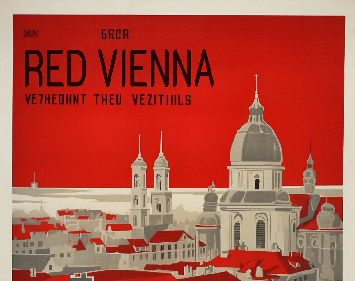 Red Vienna Vintage Travel Poster Historic Austrian City Skyline Art