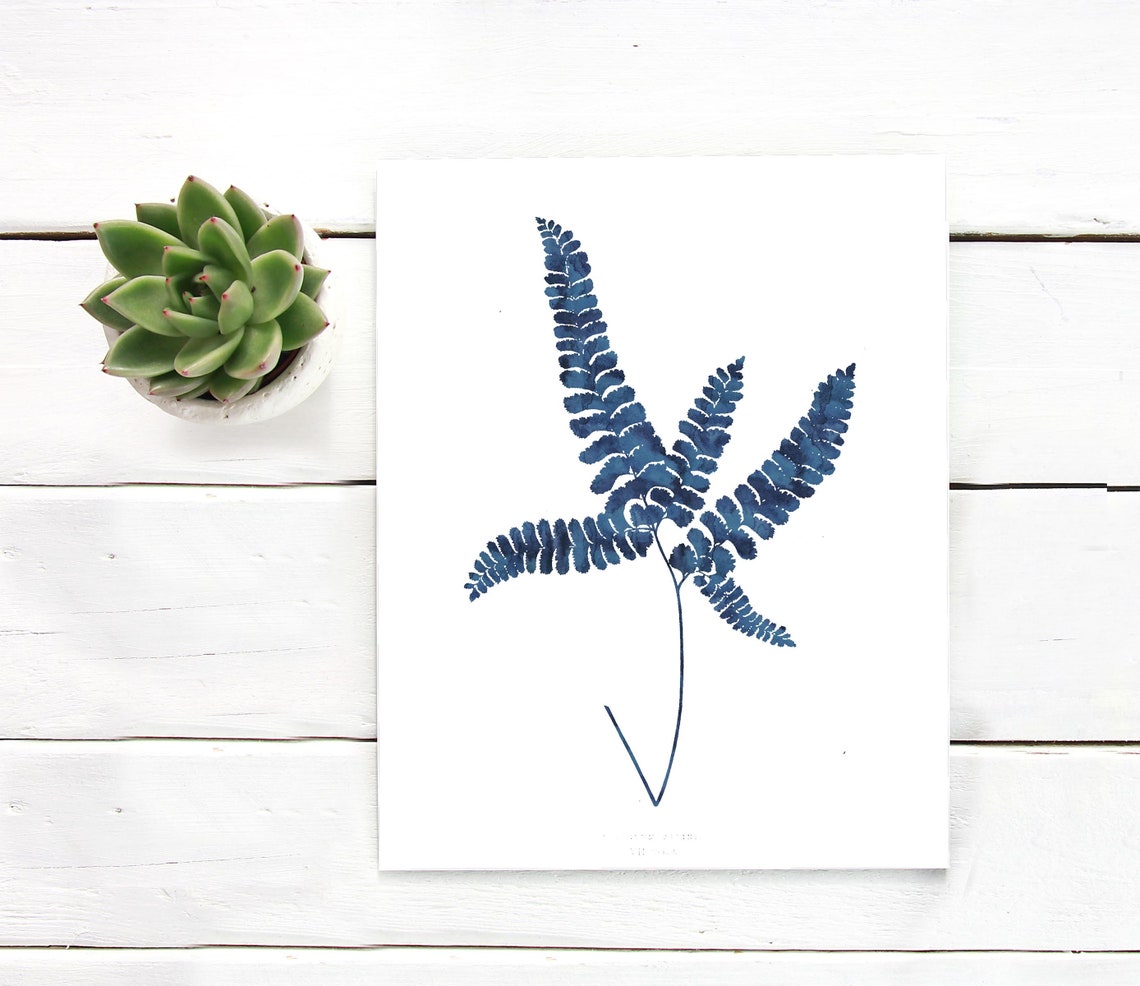 Indigo Blue Single Fern Frond Botanical Minimalist Art Poster - Image 3