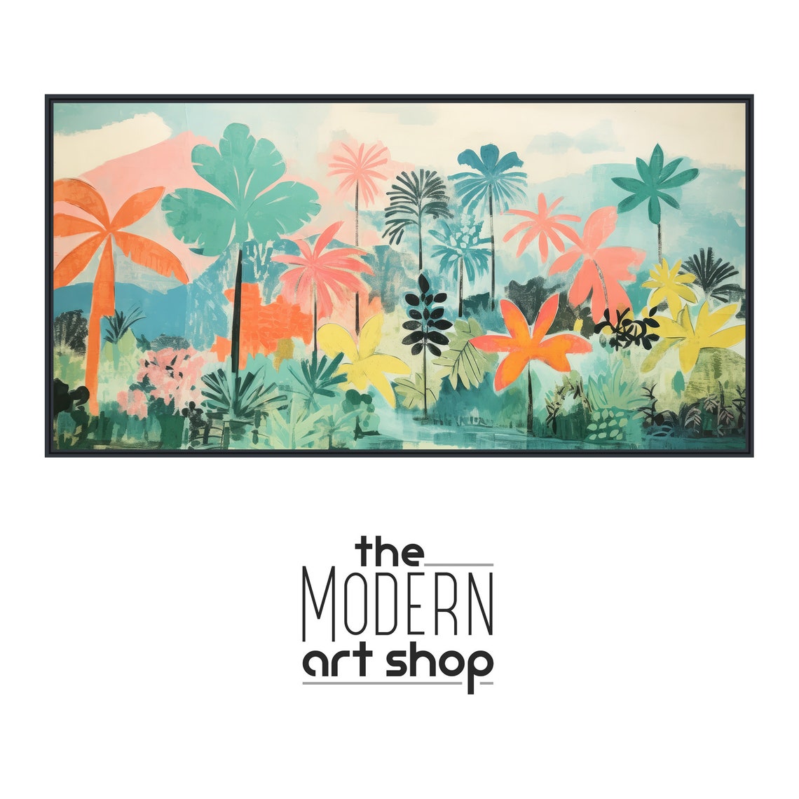 Tropical Landscape Painting Abstract Botanical Wall Art Boho Style Gicle Print Or Framed Print Teal Orange Palm Forrest - Image 4