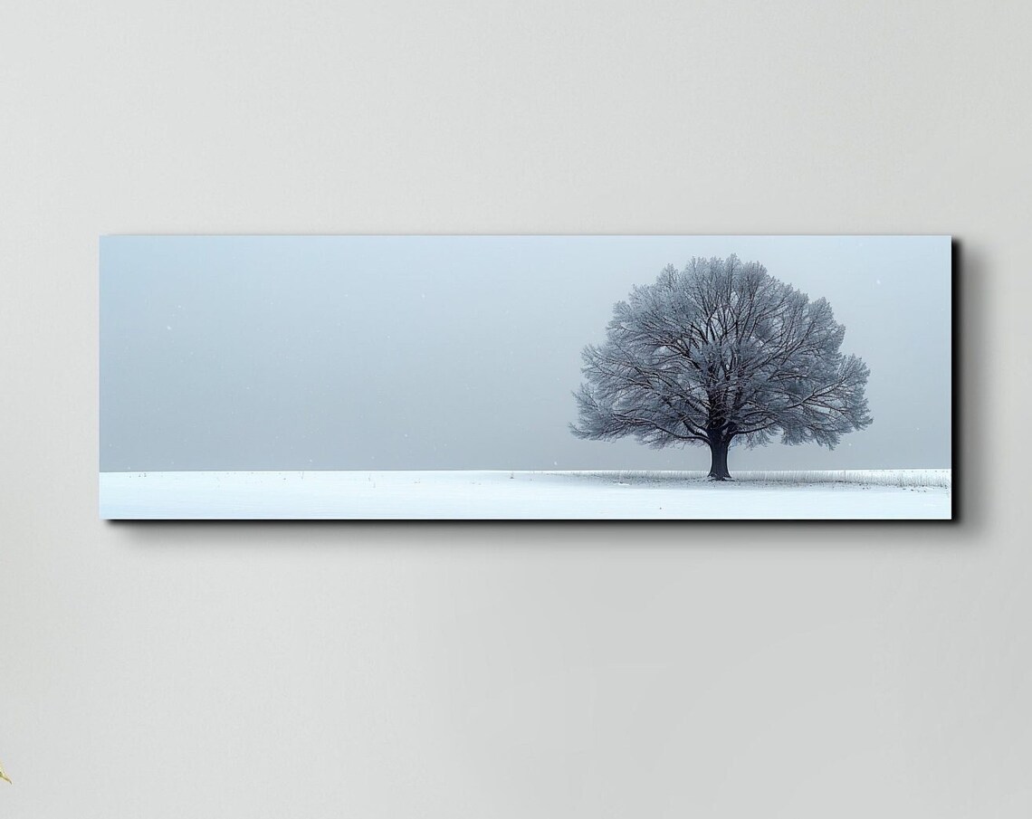 Lone Frosty Tree In Winter Snow Field Panoramic Nature Poster