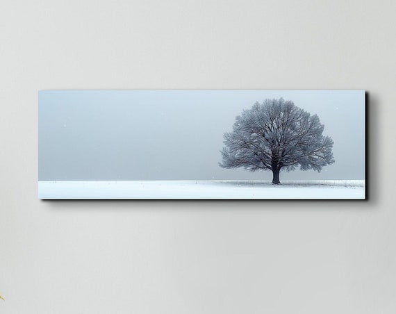 Minimalist Lone Tree Wall Art Print Panoramic Wall Decor Livingroom Ready To Hang Nature Wilderness Decor Snow And Tree Decor