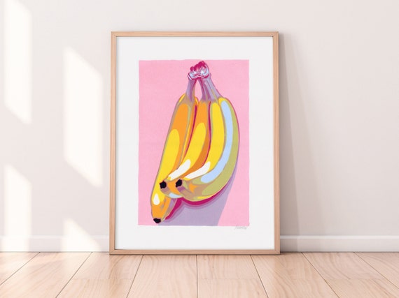 Banana Painting Kitchen Original Art Food Wall Fruit Artwork 16 By 12