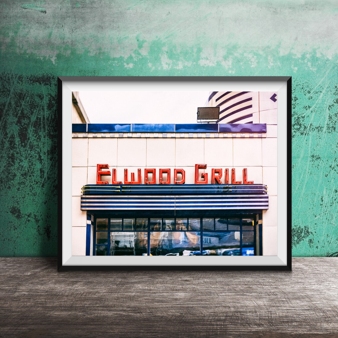 Elwood Grill Glowing Red Neon Sign Retro Detroit Diner Poster