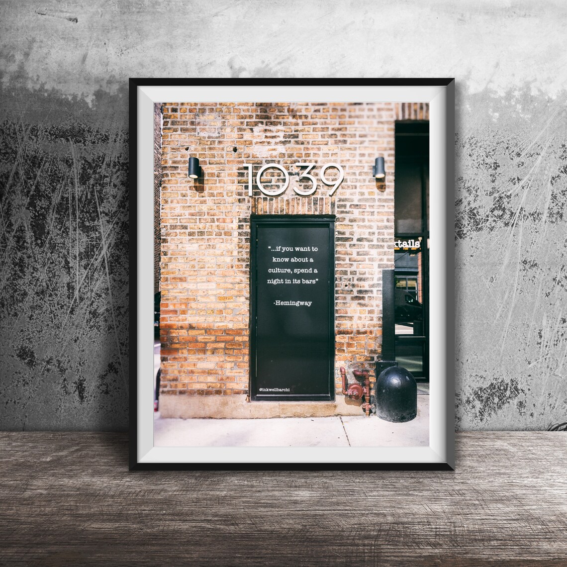 Hemingway Bar Quote on Black Door 1039 Brick Wall Photography Poster