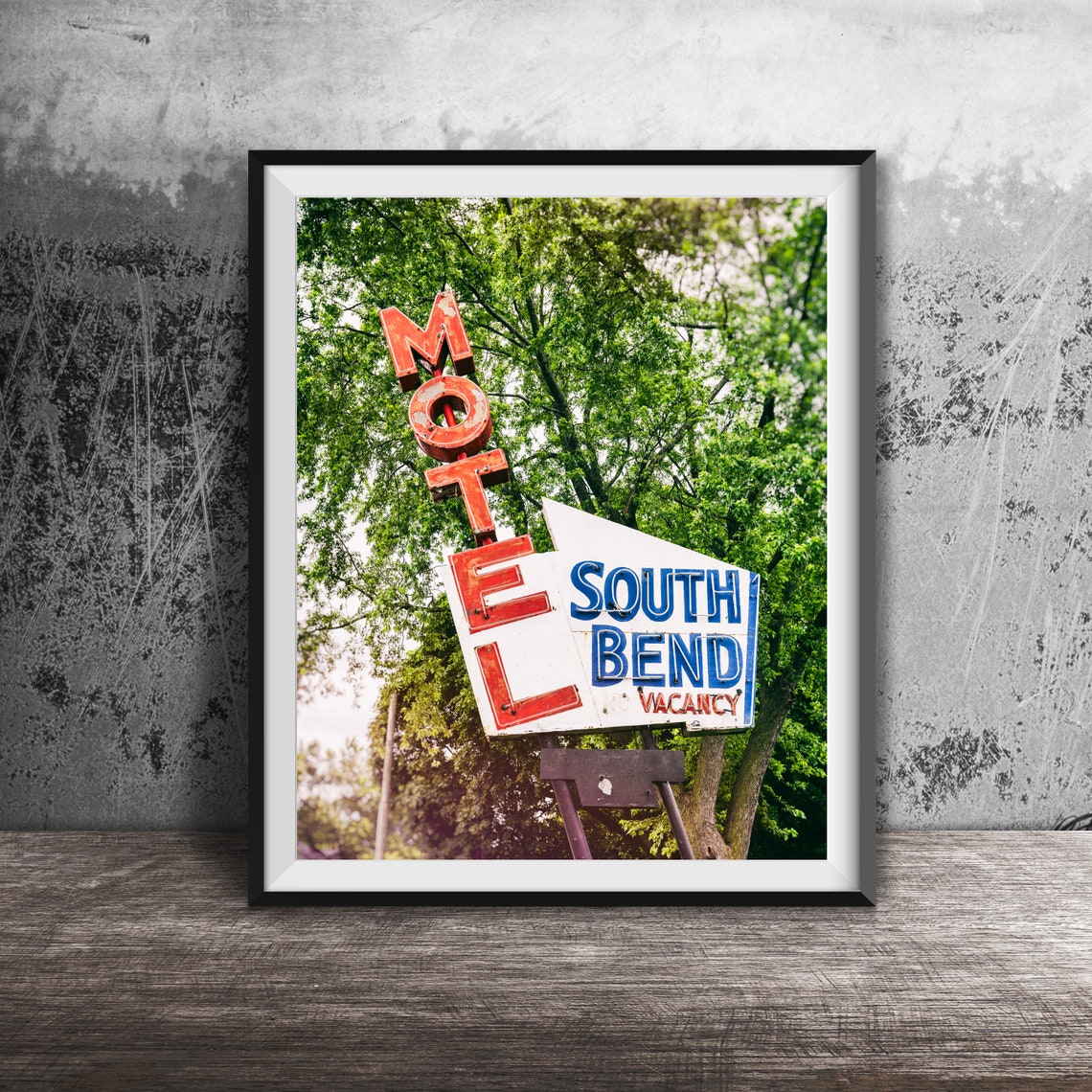 South Bend Motel Vacancy Red Neon Vintage Roadside Sign Poster