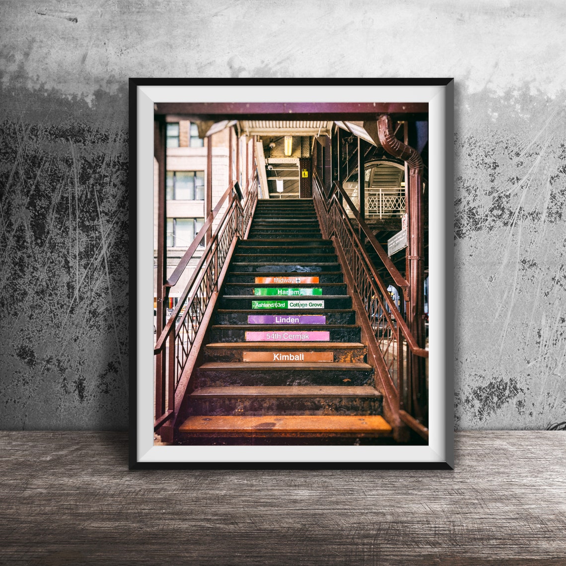 Chicago CTA El Station Stairs Line Terminal Names Transit Poster