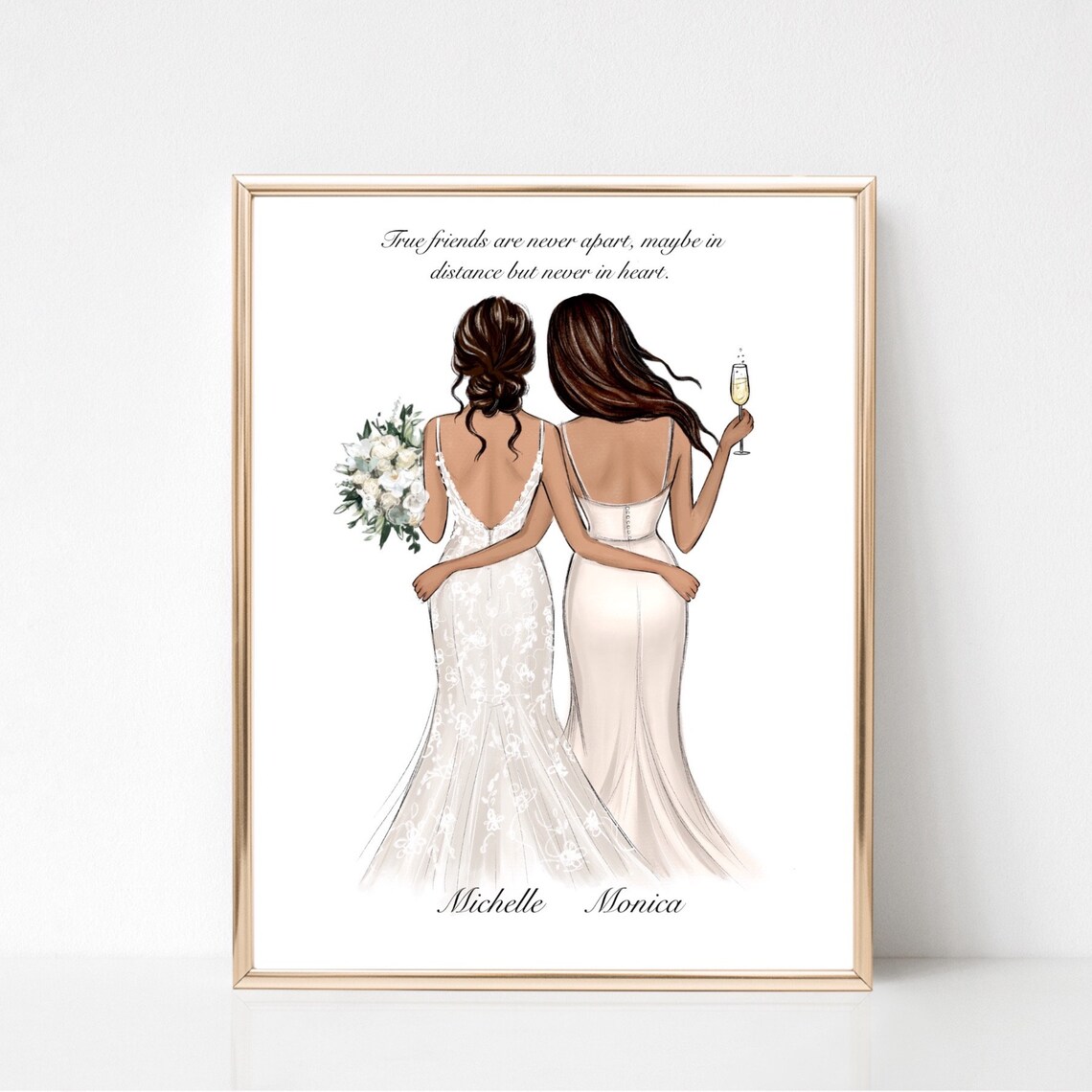Custom Bride And Bridesmaid Portrait Art Print - Image 3