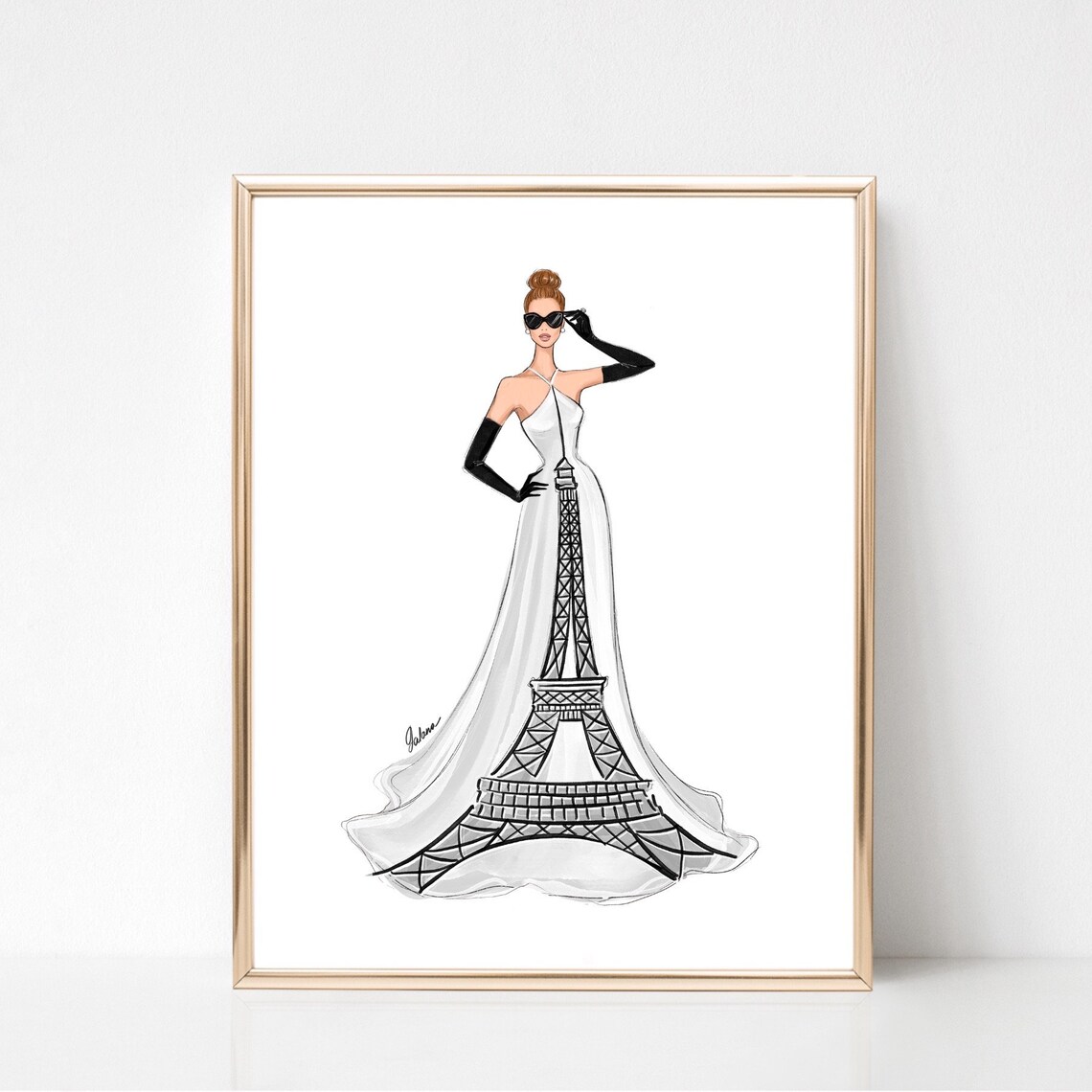 Eiffel Tower Dress Paris Fashion Illustration Art Print - Image 2