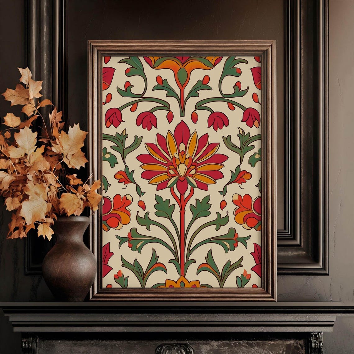 Pichwai Floral Folk Art Tapestry Bold Lotus Botanical Poster
