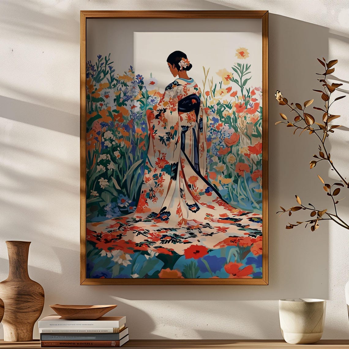 Floral Kimono Fabric Art Oil Painting Abstract Portrait Oriental Garden Illustration Art Nouveau Picture Bohemian Room Decor 231 - Image 4