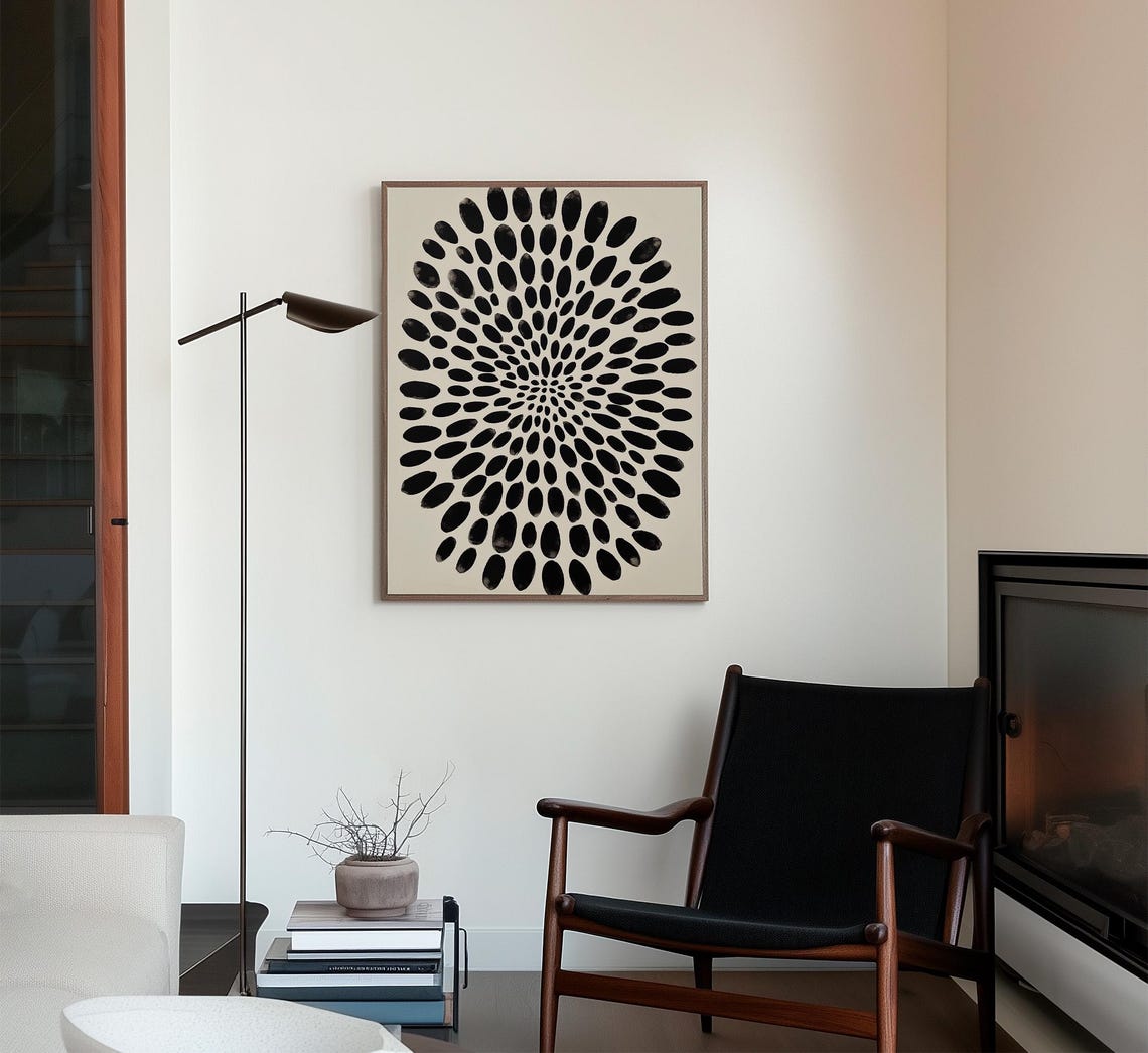 Black Dot Mandala Radial Abstract Japandi Minimalist Wall Poster - Image 2