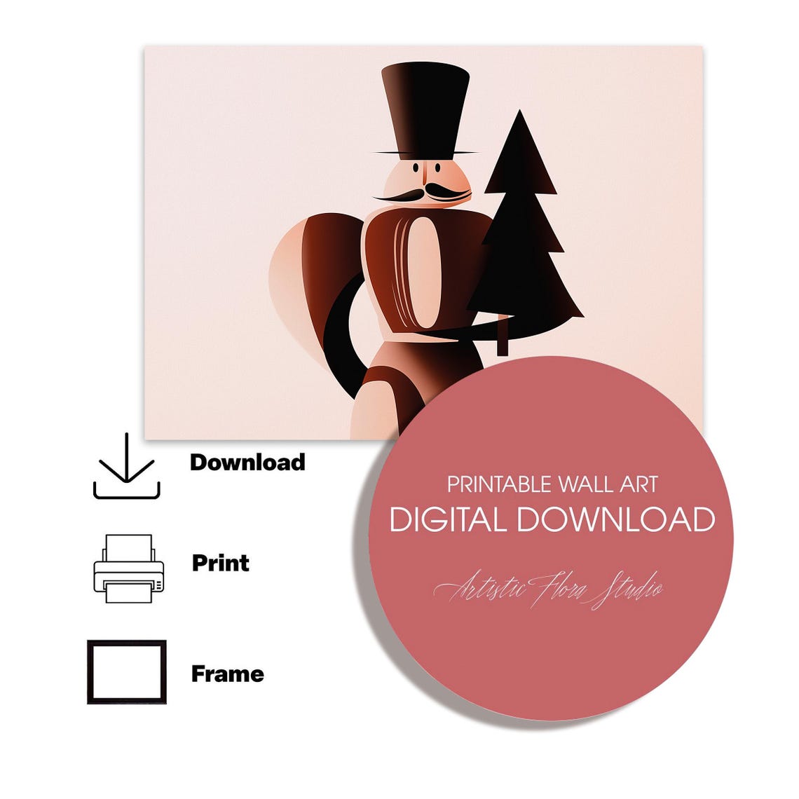 Art Deco Nutcracker Soldier With Tall Hat Holding Small Tree Poster - Image 3