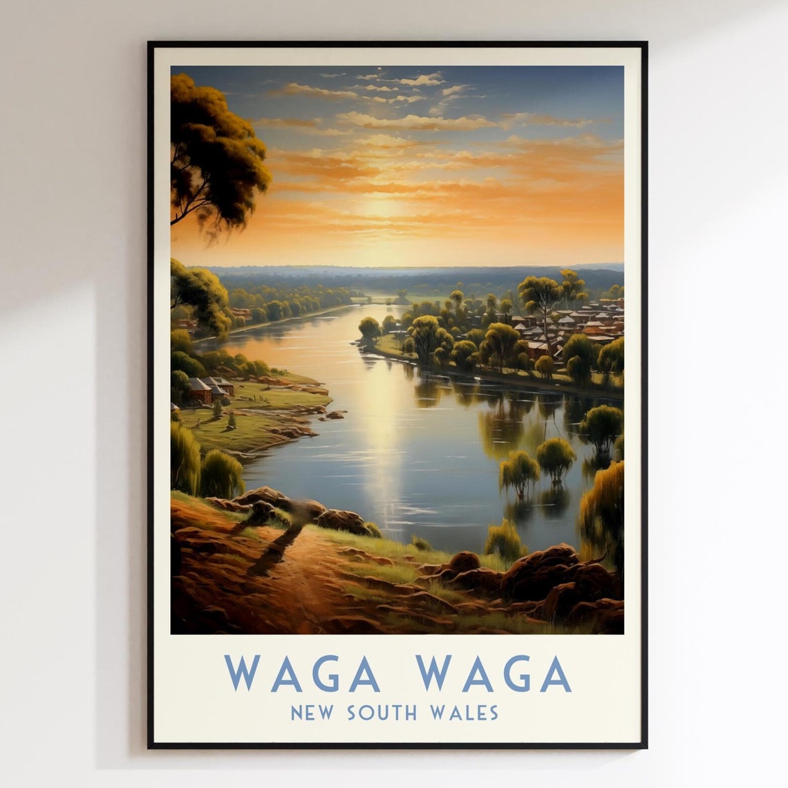 Waga Waga River Sunset New South Wales Riverside View Travel Poster