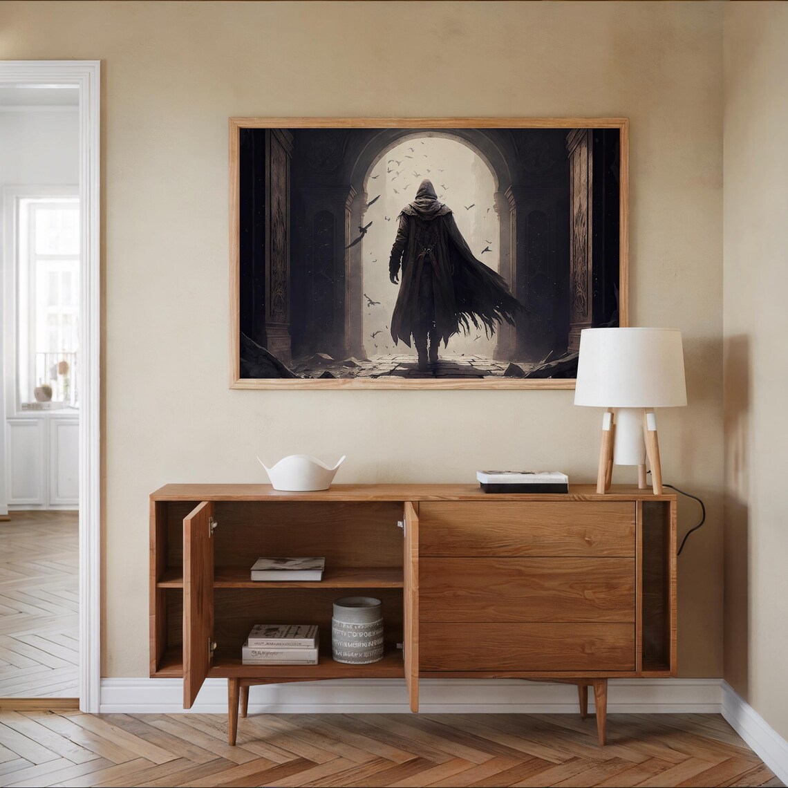 Dark Fantasy Hooded Cloaked Figure Gothic Archway Ruins Mystic Art Poster - Image 5