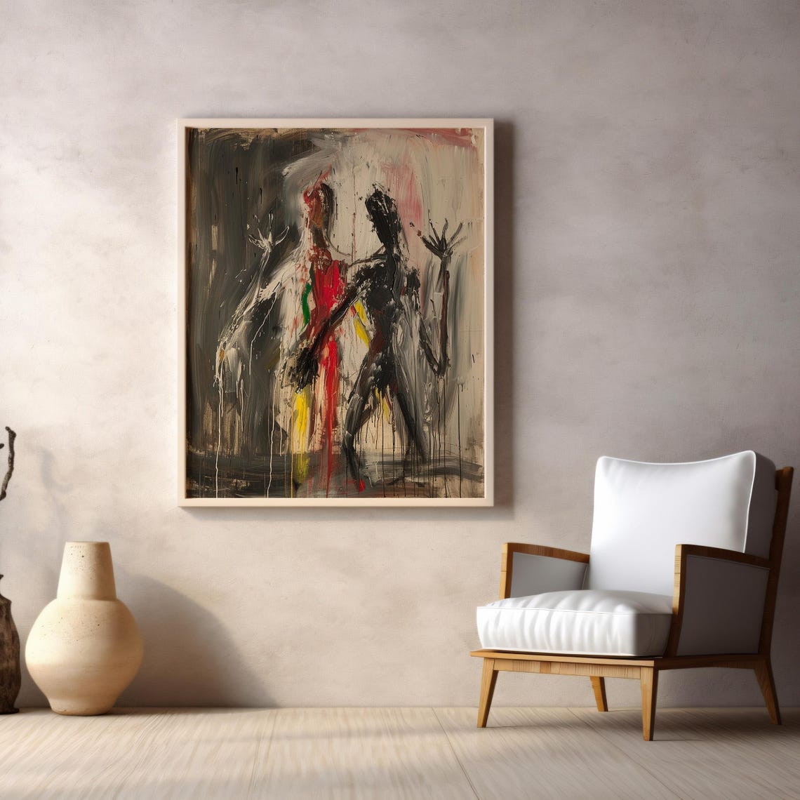 Expressionist Dual Figures Abstract Painting Red Black Drips Poster - Image 4
