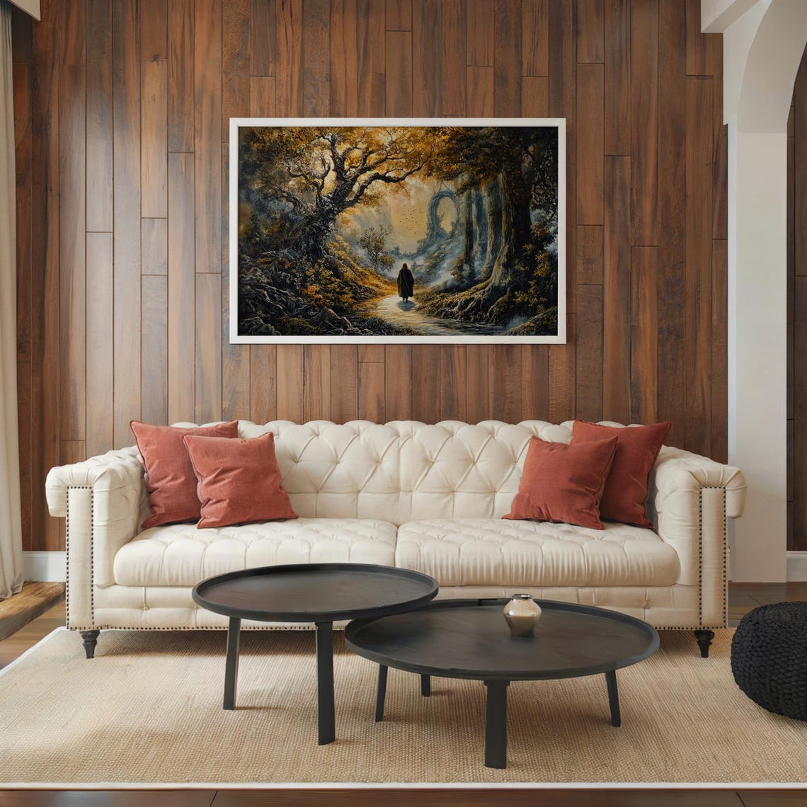 Mystical Forest Wanderer Fantasy Landscape Cloaked Figure Poster - Image 7