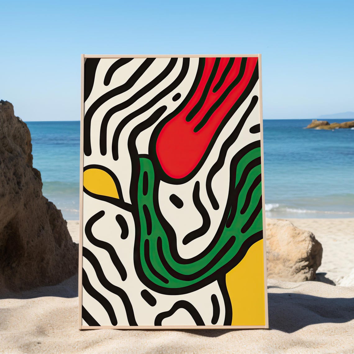 Vibrant Organic Abstract Shapes Red Green Yellow Bold Lines Poster - Image 8