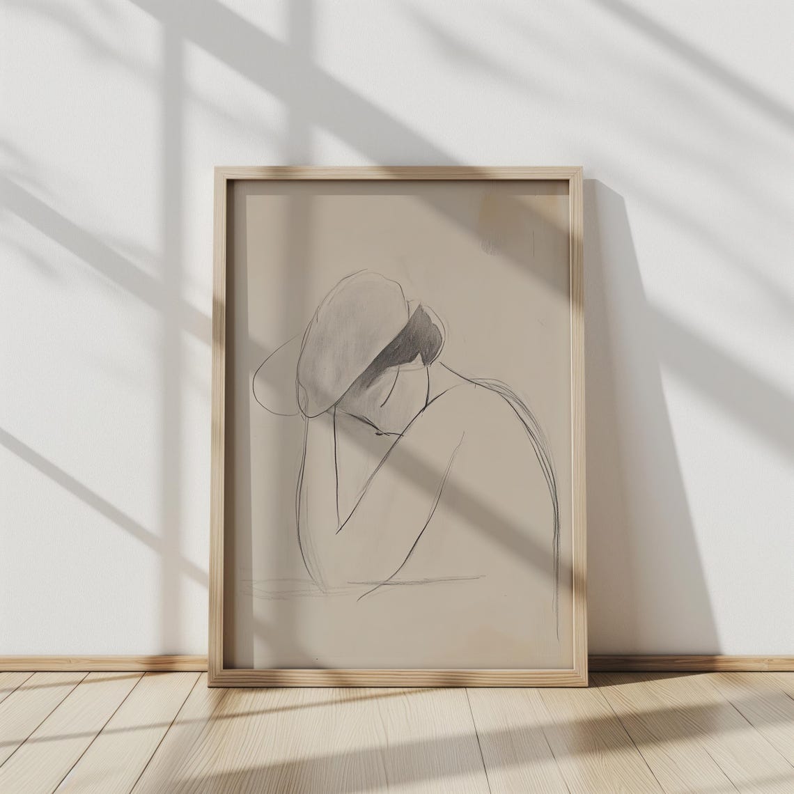 Contemplative Figure Minimalist Charcoal Sketch Line Art Poster