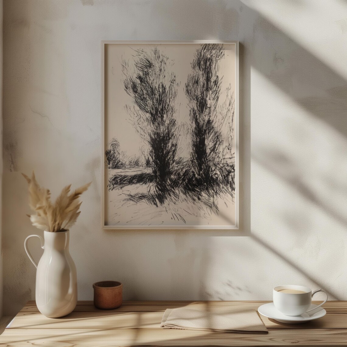Whispering Trees In Monochrome Shadowy Grove Sketch Wall Art Ai Generated Ai Art Black And White Art - Image 2