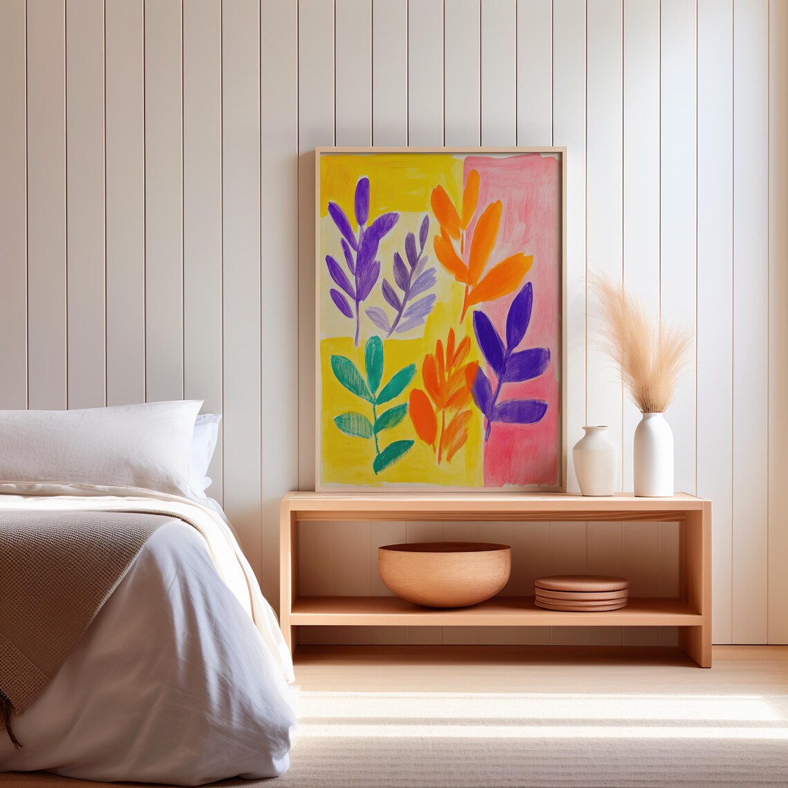 Vibrant Botanical Abstract Art Colorful Leaves Yellow Pink Poster - Image 2
